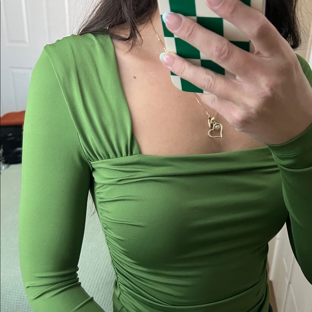 Abercrombie & Fitch Olive Long Sleeve Ruched Top